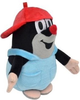 Kleine Mol knuffel 16 cm – blauwe broekje en rode pet