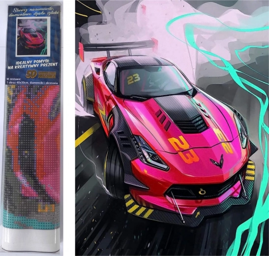 Diamond painting Roze sportwagen 30 × 40 cm