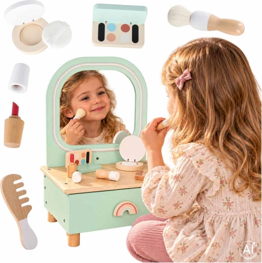 Houten kinderkaptafel LULILO met LED-spiegel en accessoires