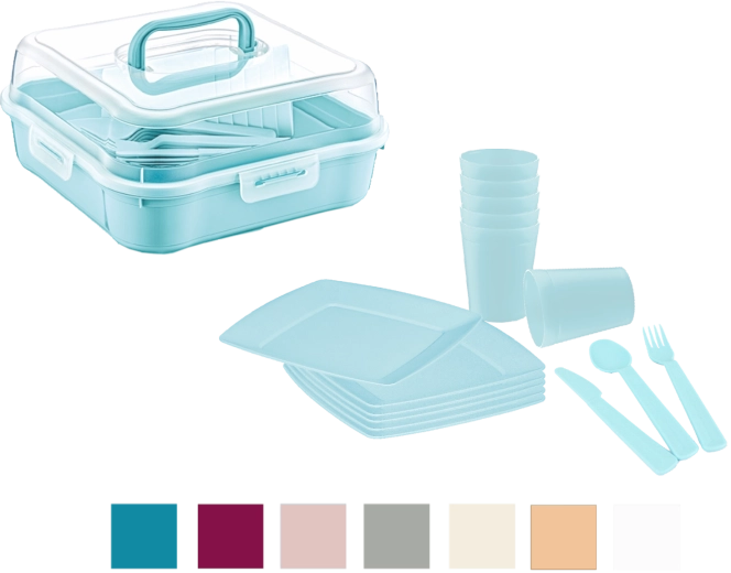 Picknickset voor 6 personen, 32-delig, BPA-vrij, in draagbare box