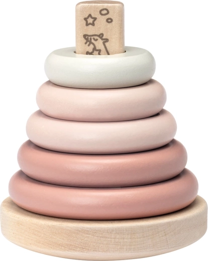 Micki houten rijgpiramide met roze ringen