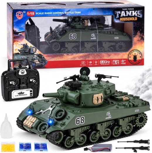 Op afstand bestuurbare tank Sherman M4A3 met afstandsbediening 2,4 GHz met schieten, rook en geluid 36 cm