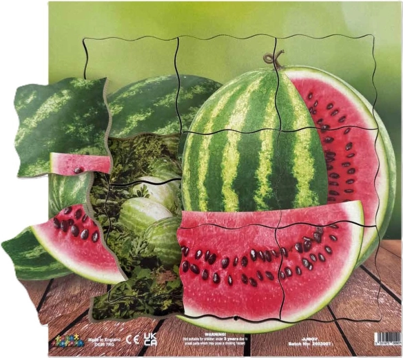 Just Jigsaws watermeloen en zijn vegetatieve groeifasen – houten gelaagde puzzel, 19 stukjes