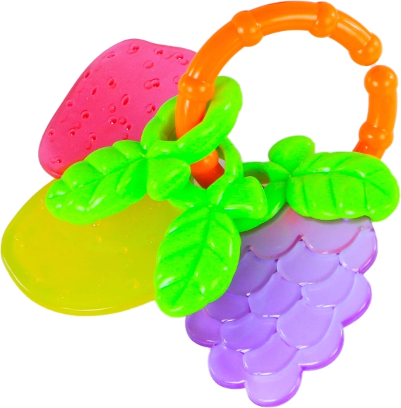 Rammelaar en bijtring in de vorm van fruit voor baby’s