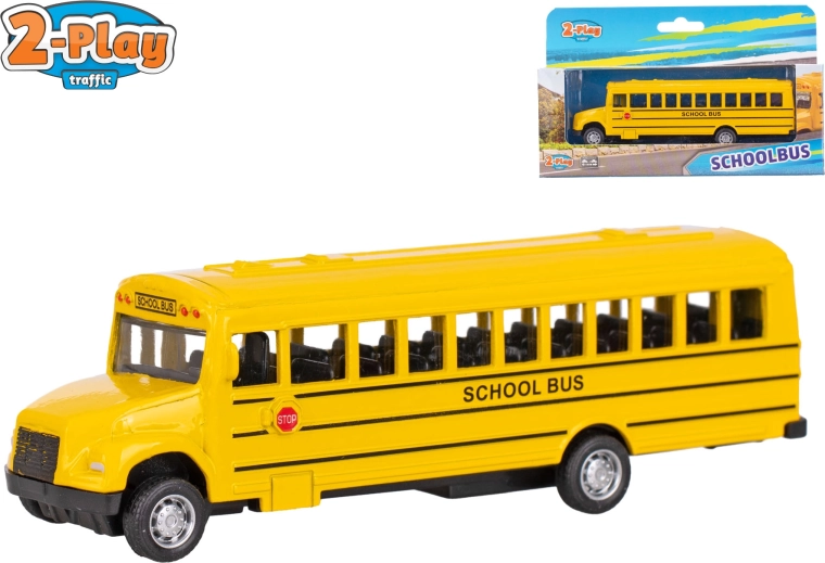 2-Play Amerikaanse schoolbus met pull-back mechanisme 14 cm