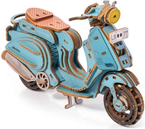 Little Story 3D houten bouwpakket scooter Sting blauw