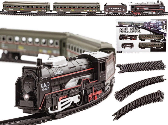 Rail King realistische elektrische treinbaan met stoomlocomotief en wagons