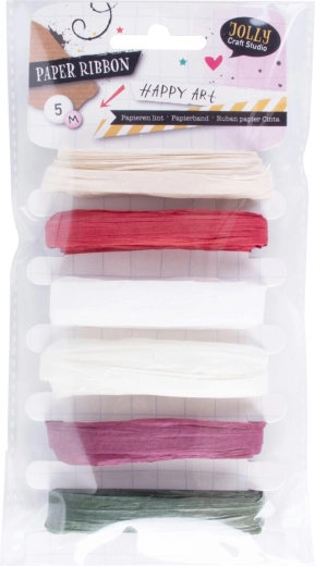 Papieren bindlint 5 m – mix kleuren, set van 6 stuks