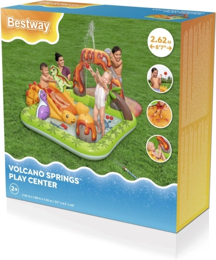 Opblaasbaar speelcentrum dinosaurussen met glijbaan en watersproeier