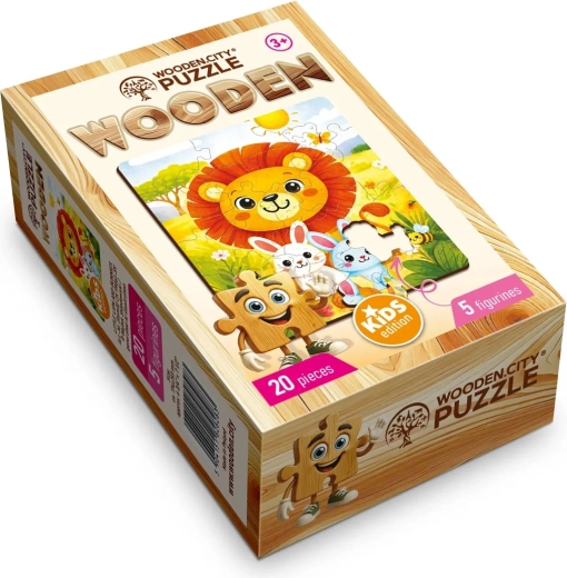 Houten puzzel WOODEN CITY Kleine leeuw met konijntjes, 20 stukjes