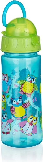 Drinkfles met rietje Uil 500 ml groen