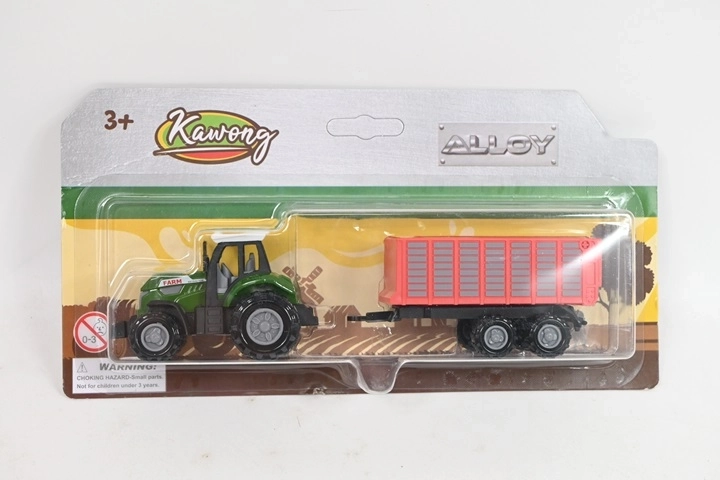 Metalen tractor met aanhanger in blisterverpakking