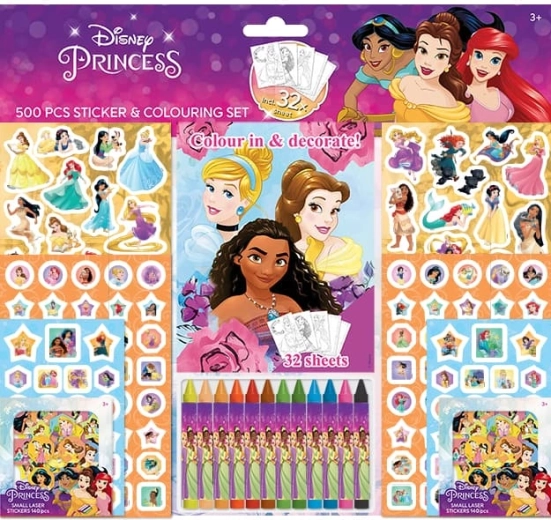 Disney Prinsessen sticker set met kleurplaten en waskrijtjes (500 stuks)