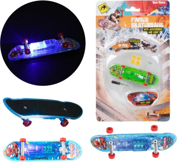 Vinger-skateboard met licht 9,5 cm – plastic mini fingerboard