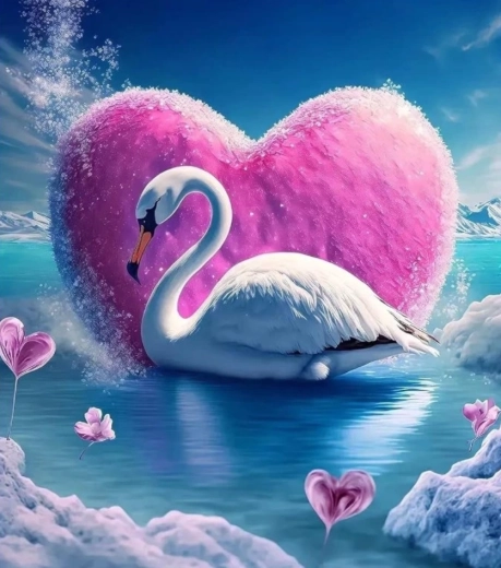 Diamant schilderen Zwaan en hart 30 × 40 cm