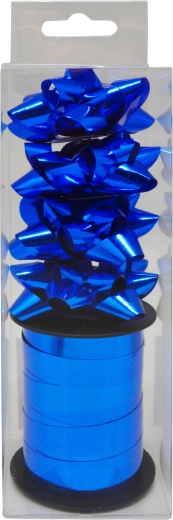 Set cadeau-strikken blauw met lint 10 m, 4 stuks