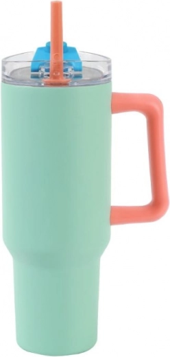 Grote thermobeker met rietje – groen 1200 ml