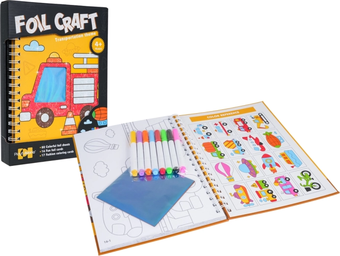 Creatieve set 2-in-1 – kleuren en folieafbeeldingen van voertuigen
