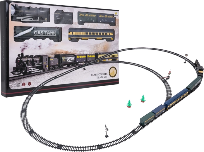 Retro treinbaan met wagons en rails 170 × 101 cm