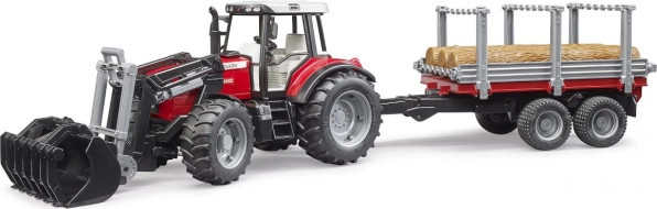 BRUDER tractor MASSEY FERGUSON 7480 met voorlader en houttransporter