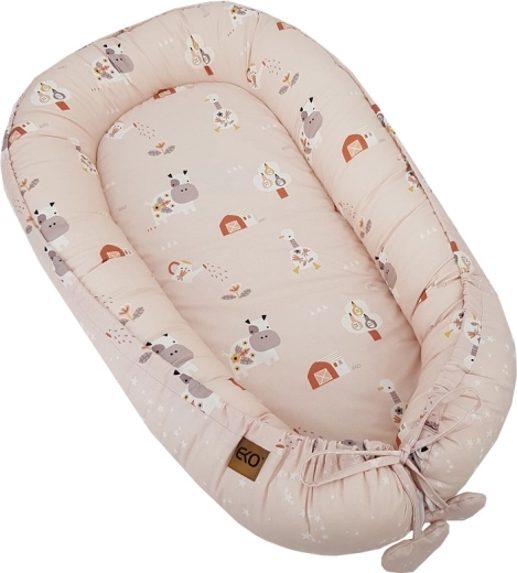 Eko omkeerbaar katoenen babynestje My Farm Stars Powder Pink 90 × 60 cm