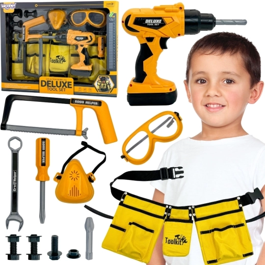WOOPIE Little Handyman kindergereedschapset met riem, bril en boormachine, 16 delen