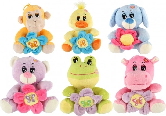 Pluchen diertje met bloemetje 18 cm