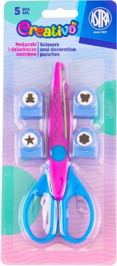 Astra Creativo decoratieve scharen en perforators, set van 5 stuks, blauw-roze