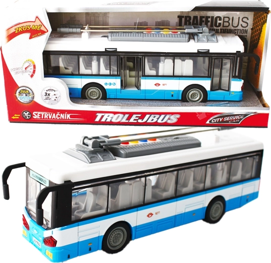 Stads-trolleybus met vliegwiel met licht en geluid – blauw