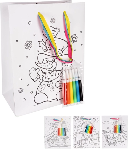Cadeaupapieren kleurzak met stiften 18 × 10 × 23 cm (mix van motieven)