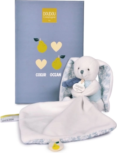 Doudou cadeauset pluchen konijntje met dekentje 10 cm blauw