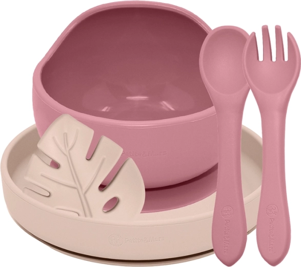 Petite&Mars eetset van siliconen take&match dusty rose – desert sand 6m+ (4 stuks)