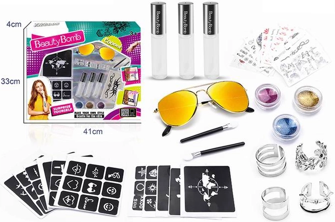 Set voor tijdelijke tatoeages met bril BEAUTY BOMB
