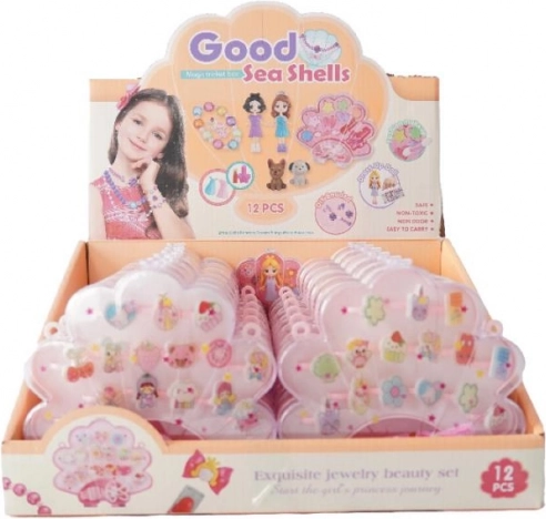 Plejo set ringen in een schelpvormig doosje, 12 stuks