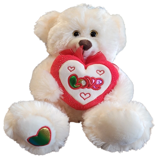 Pluizige knuffelbeer met hart en witte strik 25 cm