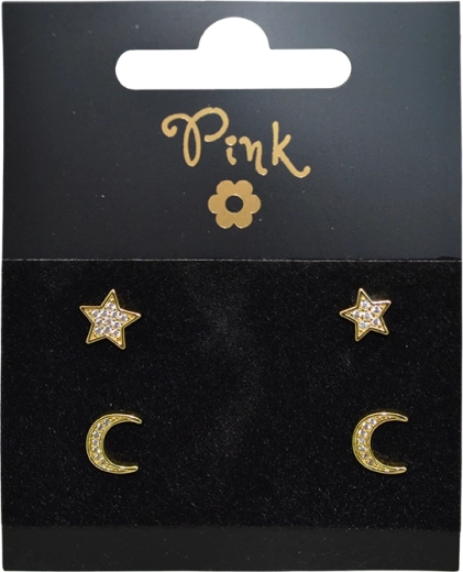 Vergulde oorbellen set Maan en Ster, 4 stuks