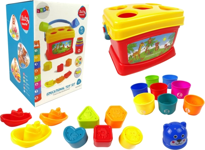 Educatieve emmer met bekers, piramide en bootjes