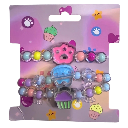 Pink set kralenarmbanden met bedels (3 stuks)