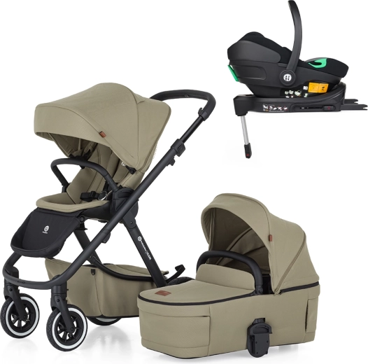 Petite&Mars gecombineerde kinderwagen ICON 2-in-1 Mossy Green LITE AIR + autostoeltje Core Pro i-Size met basis