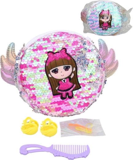 Kinder pailletten schoudertasje en toilettasje met kappersaccessoires 20 x 15 cm - 1 stuk