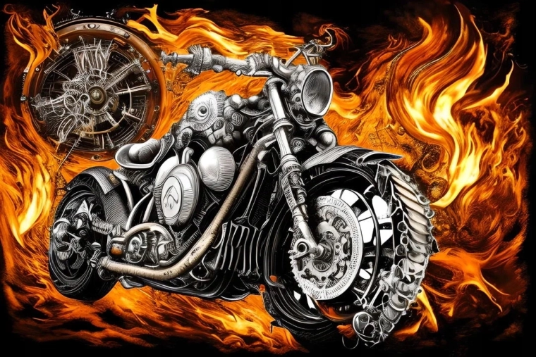 Norimpex diamantschilderen motor met vlammen 30 × 40 cm