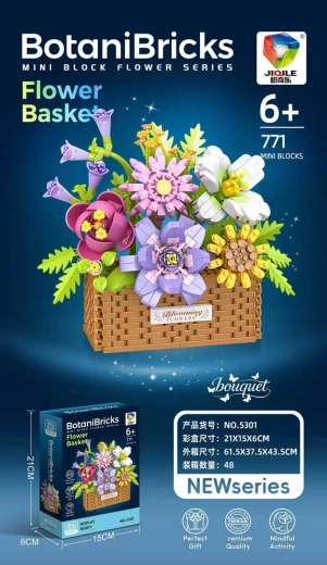Bouwset kleurrijk boeket in mandje (771 onderdelen)