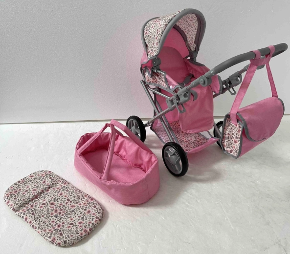 Poppenwagen 3-in-1 Pink Flowers