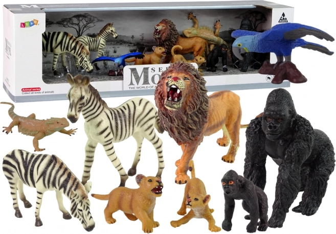 Set dierenfiguren uit de wereld - Zebra, gorilla's, papegaai