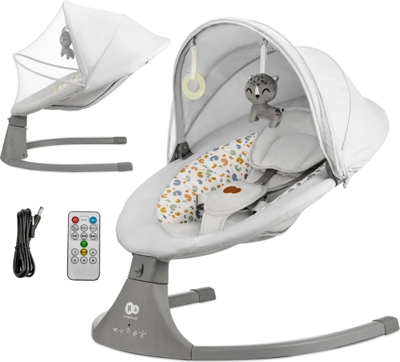 Kinderkraft wipstoel en 2-in-1 schommelwieg Lumi met melodieën, Premium Light Grey