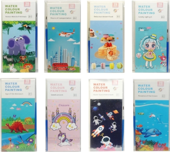 Waterkleurplaten – set van 20 vellen met dieren- en voertuigmotive