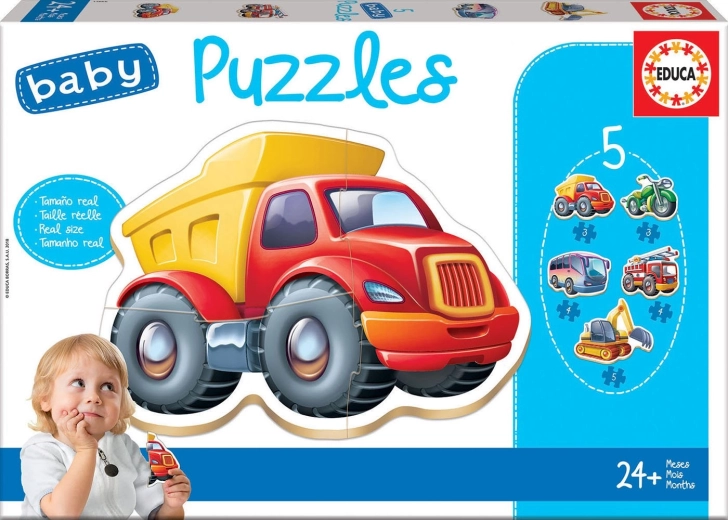 baby puzzel voertuigen 5-in-1 van educa (3–5 stukjes)
