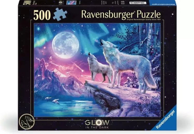 Ravensburger lichtgevende puzzel Huilende wolven in de schemering 500 stukjes