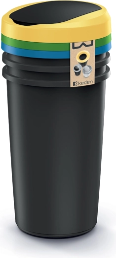 Afvalbak Compacta R Flap Set 3×50 l, zwarte gerecyclede kunststof