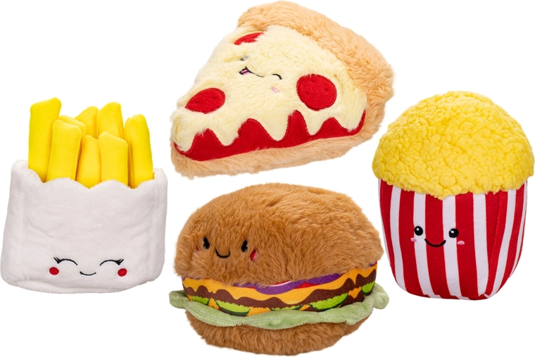 Pluche hartige lekkernijen – set van 4 stuks (15–18,5 cm)